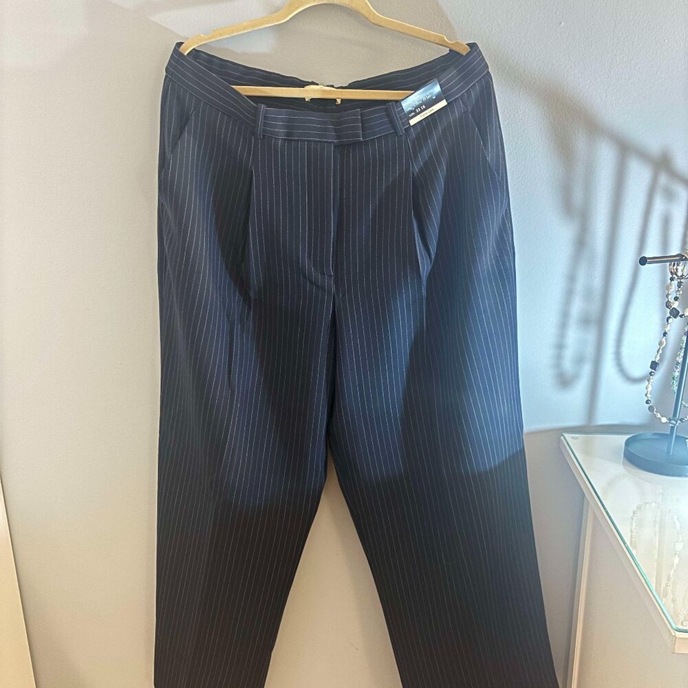 Curve Love A&F Sloane Tailored Wide Leg Pant - Navy Stripe - Size 33